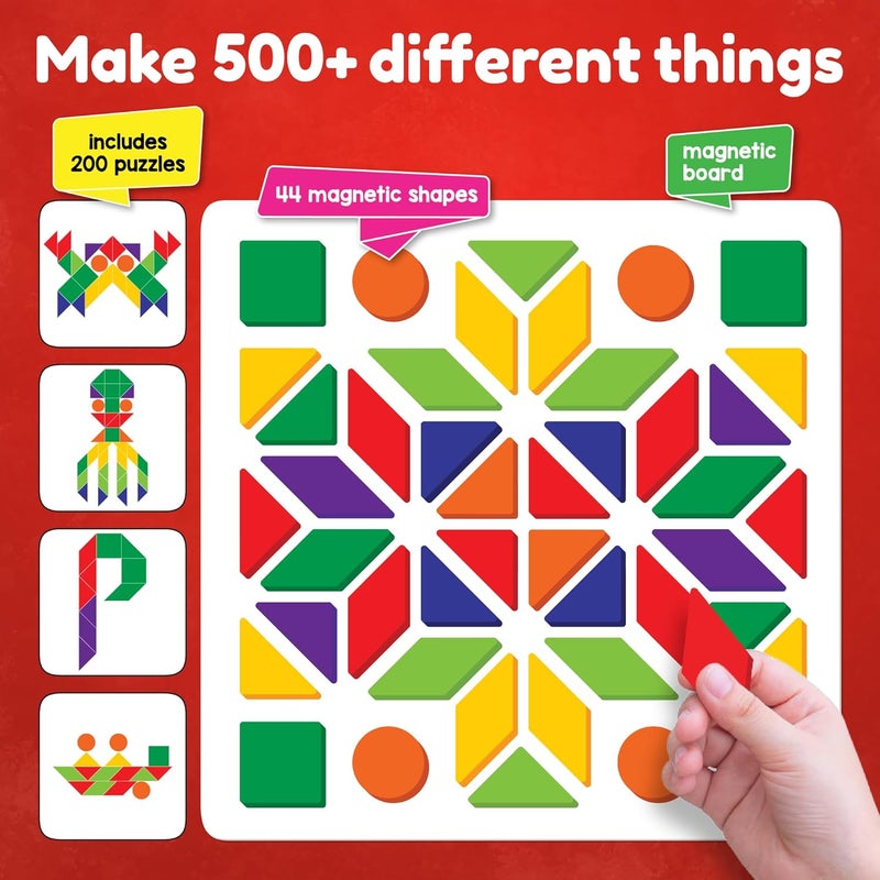 Play Panda Fun Magnetic Shapes Type 1 - 44 Magnetic Shapes with 200 Pattern Book and Magnetic Board - Image 2